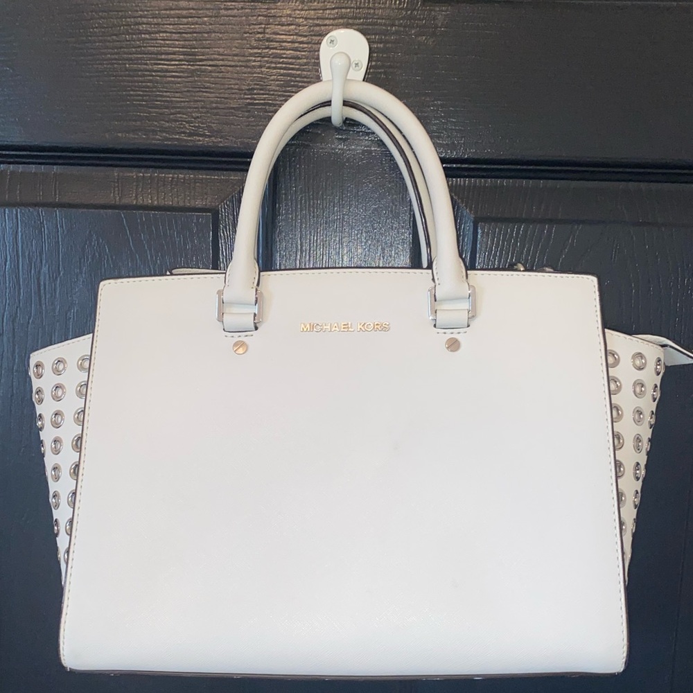 Bright White Michael Kors Grommet Selma Satchel